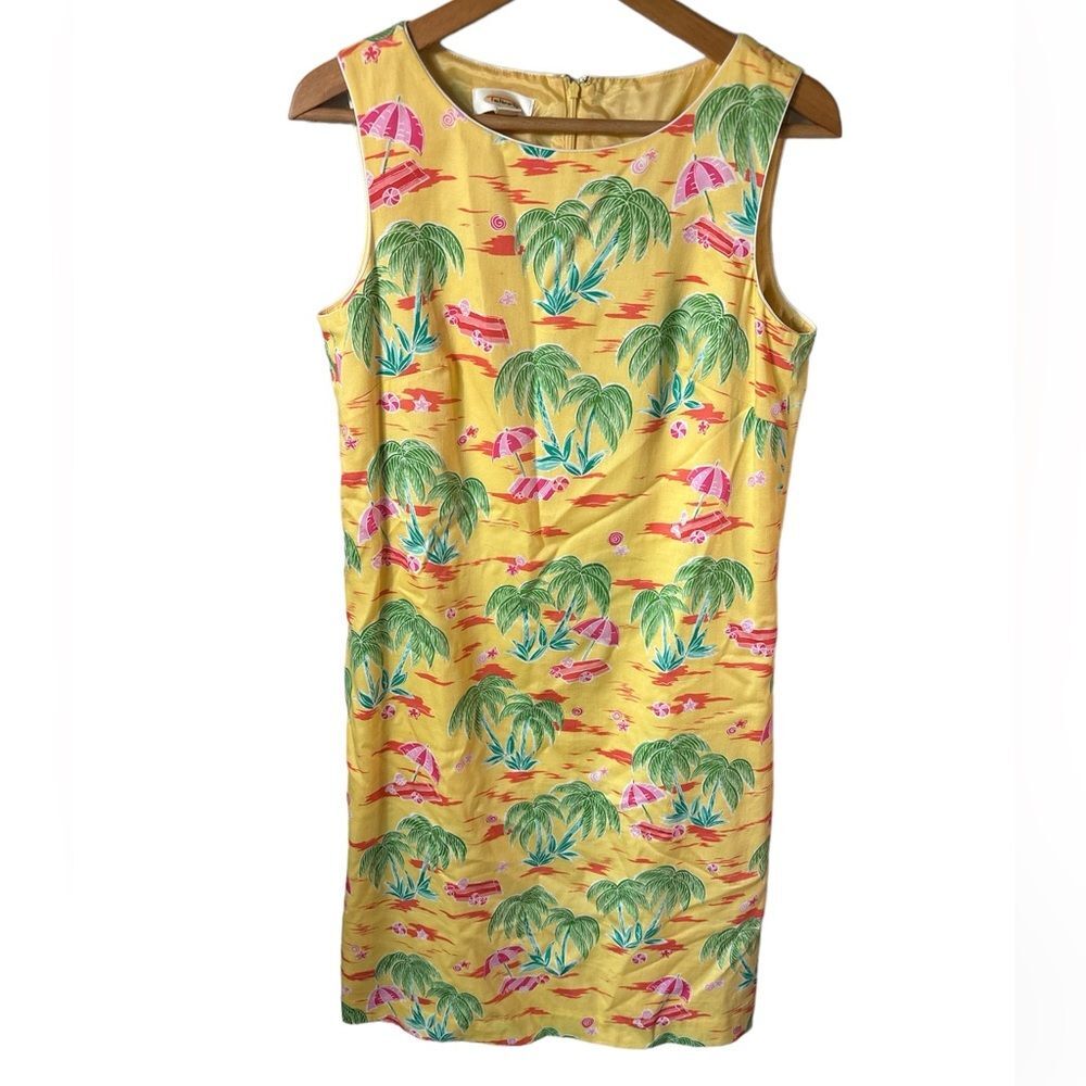 Talbots Yellow Tropical Beach Print Lined Sheath Dress size 10 Travel Summer